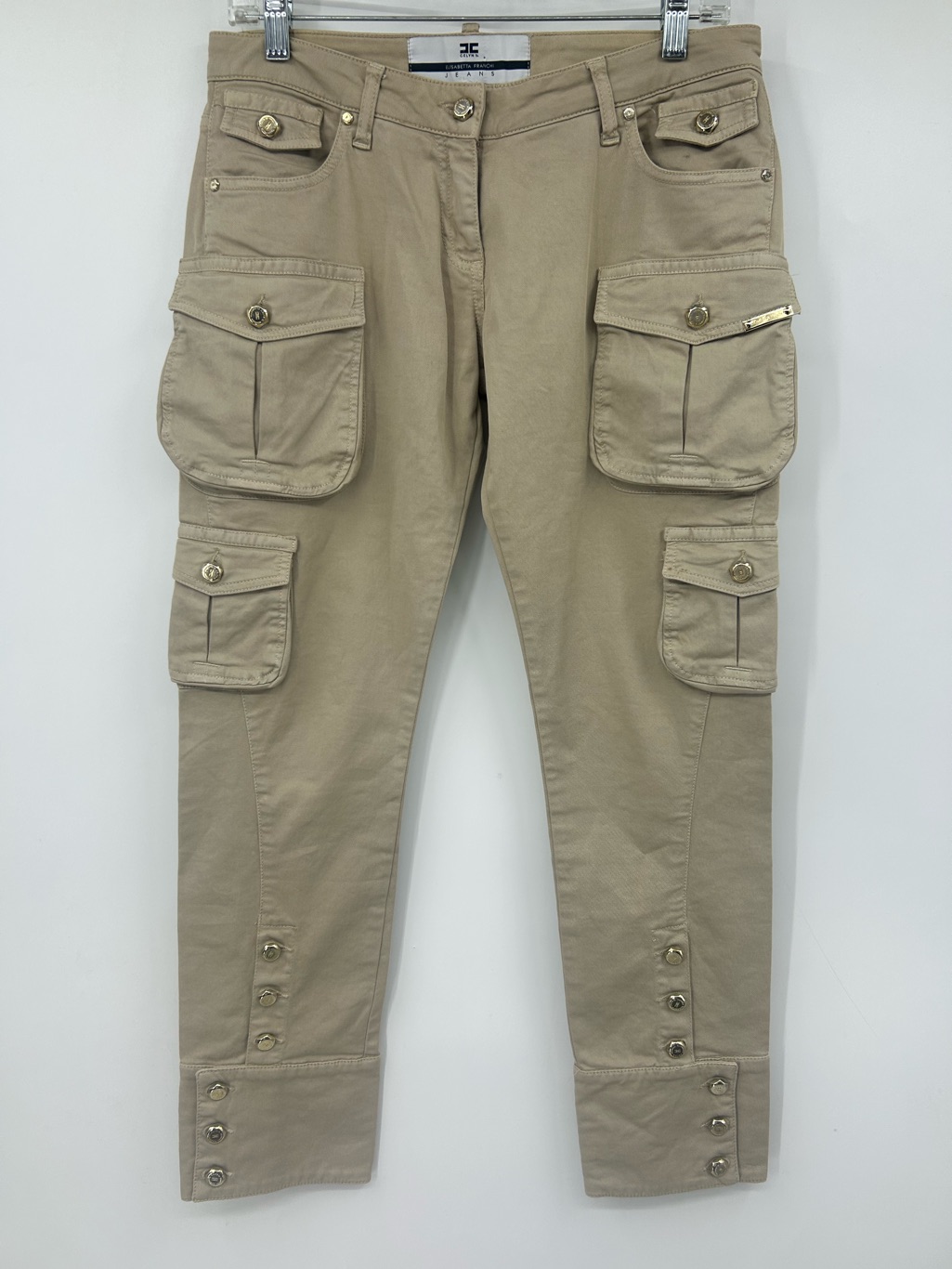 Elisabetta Franchi Women’s Cotton Cargo Pants Beige Straight Leg Jeans Size 28